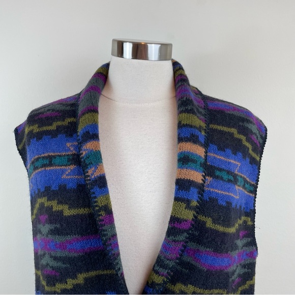 Alps Merrimac Valley New England 100% Pure Wool Aztec Blue Black Sweater Vest - Picture 3 of 6